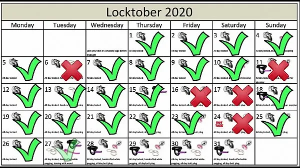 XXX Locktober 2020 - The tasks that each proper chastity should perform that month of the year. You have to follow all the tasks consistently. You must not skip any task. Any task you miss for whatever reason, means your dick stays locked an extra day legnépszerűbb klip