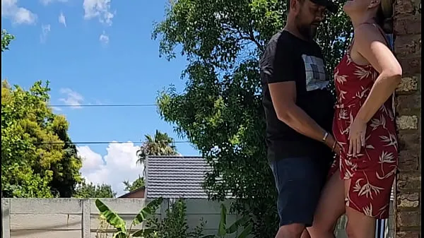 XXX Outdoor quickie got caught by a neighbour looking over the wall top Clips