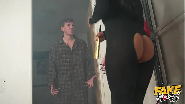XXX Fake Hostel - noisy party girls TREAT a guest to a Threesome top Clips